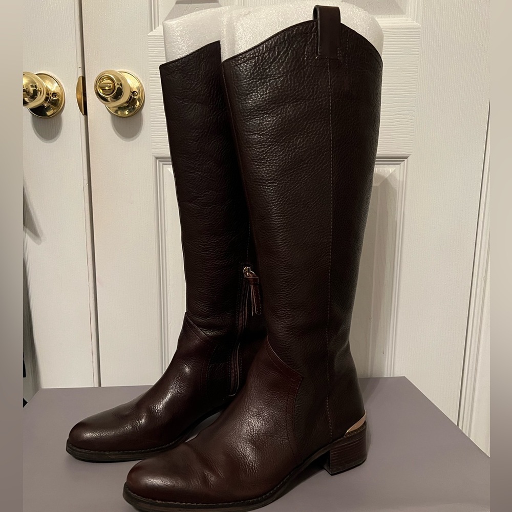 RARE!! NIB LOUISE ET CIE TAN BURNT OAK BROWN RIDING BOOTS S 9 WIDE CALF